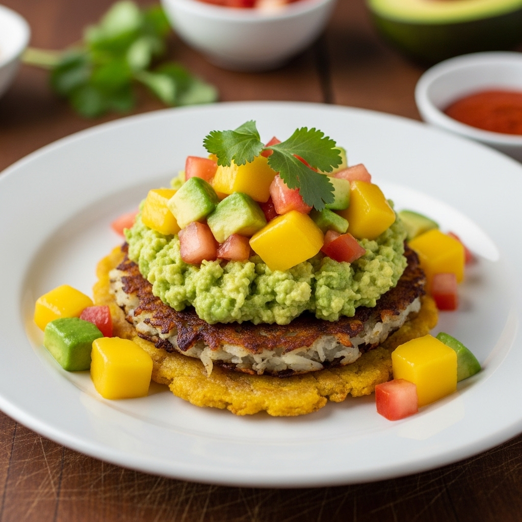🌟Mouthwatering Vegan Caribbean Brunch: Tropical Mango-Avocado Salsa on Savory Plantain Hash Browns